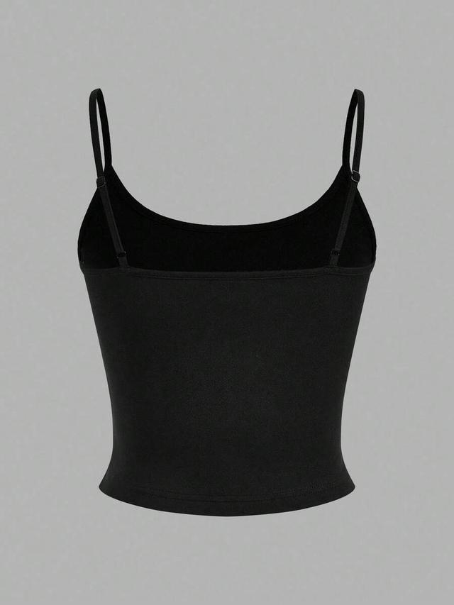 black fitted cropped camisole tank tops in multi-color