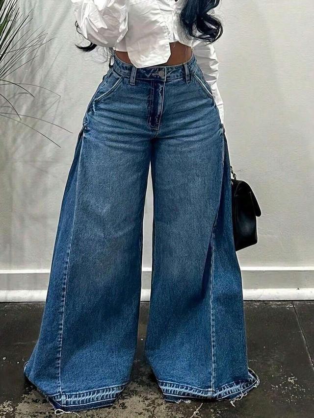 blue womens loose wide leg flare denim pants