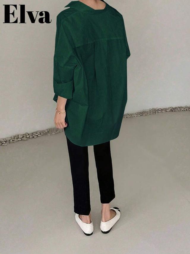 dark green oversized cotton long sleeve button-up shirt