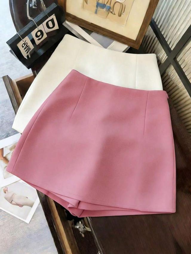 white elegant pink high waist textured mini skort