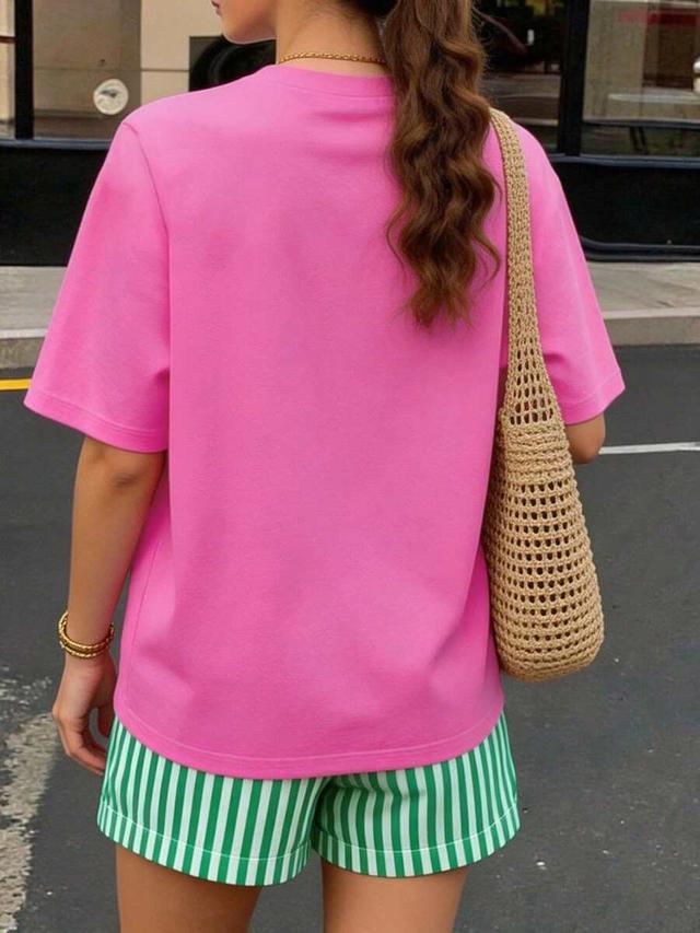 minimalist print round neck short sleeve top and shorts