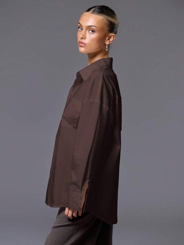 musera oversized brown button up shirt