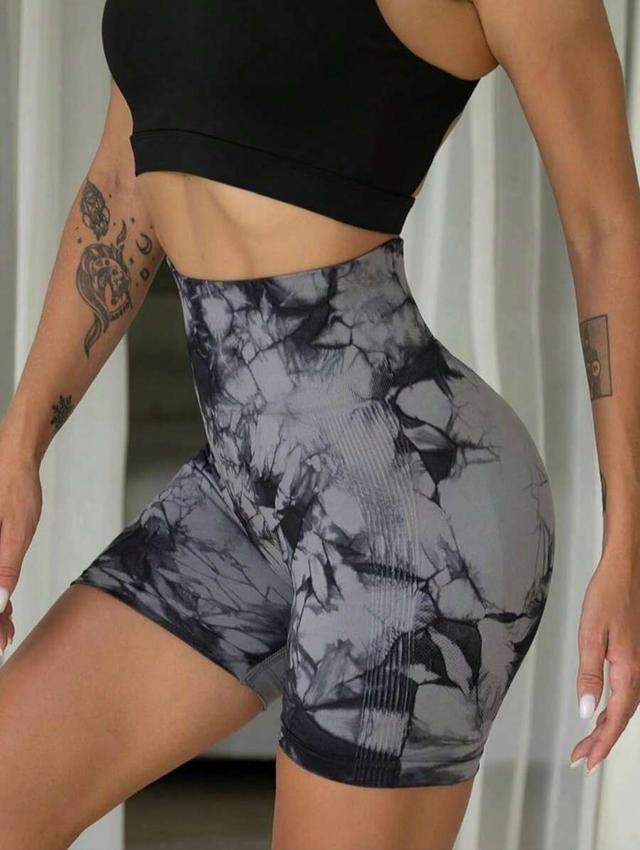 grey tie-dye high waist tie dye seamless athletic biker shorts