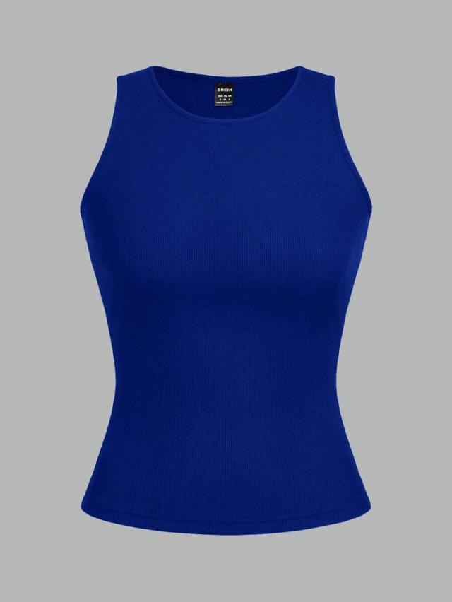 royal blue ribbed sleeveless tank top