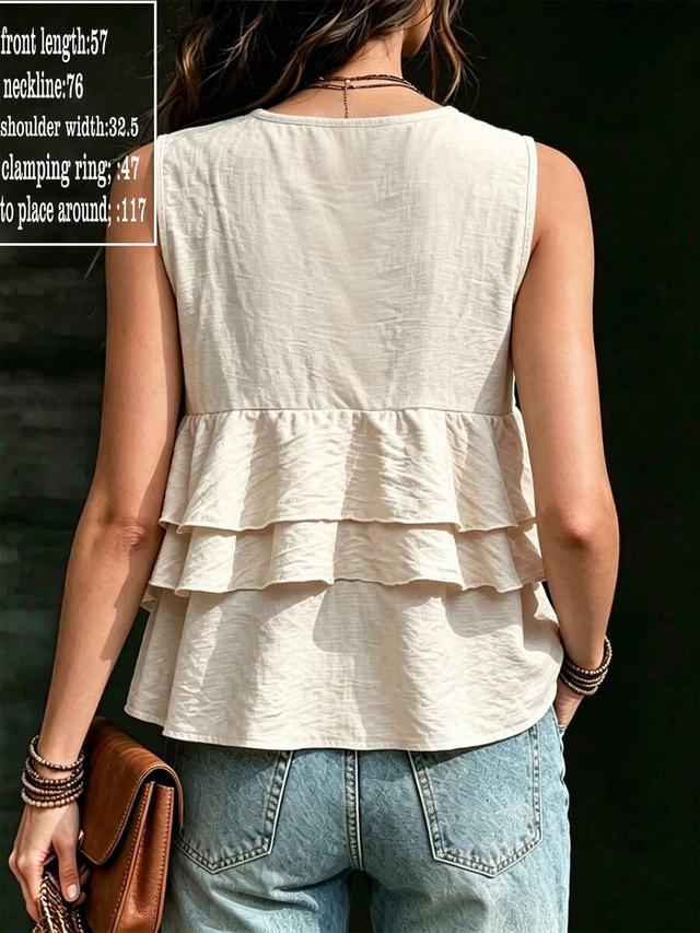 cream white sleeveless double-layered ruffled v-neck top