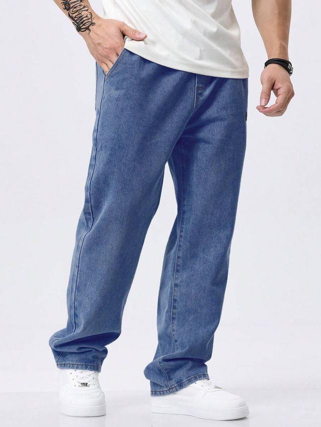 blue relaxed fit black washed denim straight leg jeans
