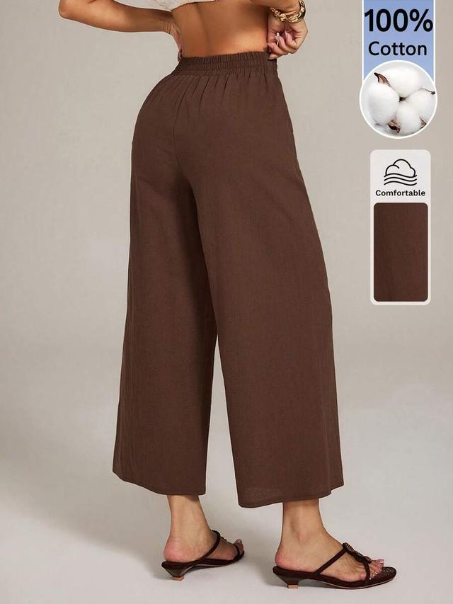 espresso brown cotton linen blend wide leg pants