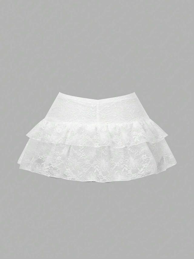 white lace ruffle layered pleated mini cake skirt