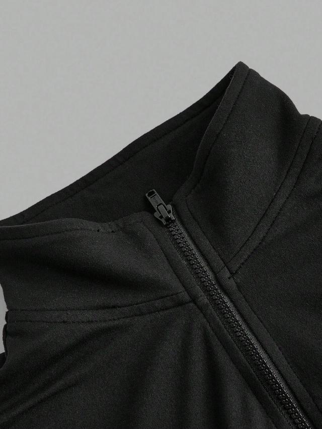 navy minimalist long sleeve zip-up knit t-shirt