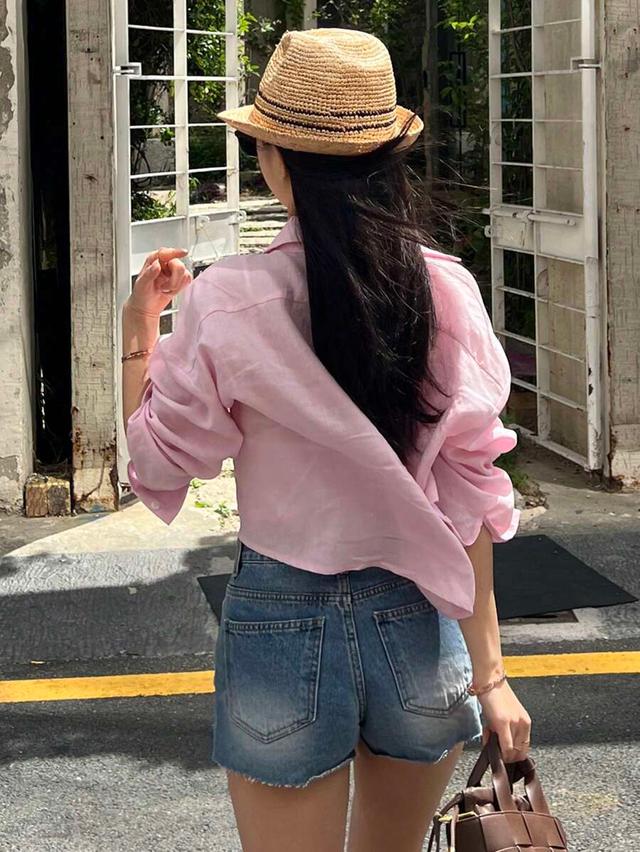 dazy women's solid color loose pink long sleeve shirt