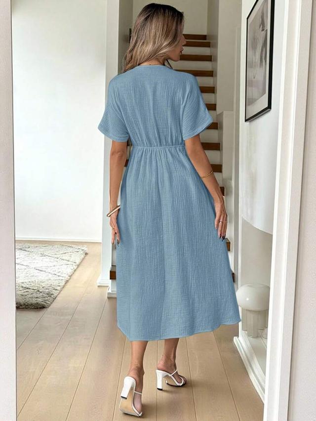 baby blue cotton gauze midi dress with bowknot