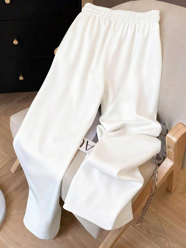 white watercolor floral print drawstring wide leg trousers