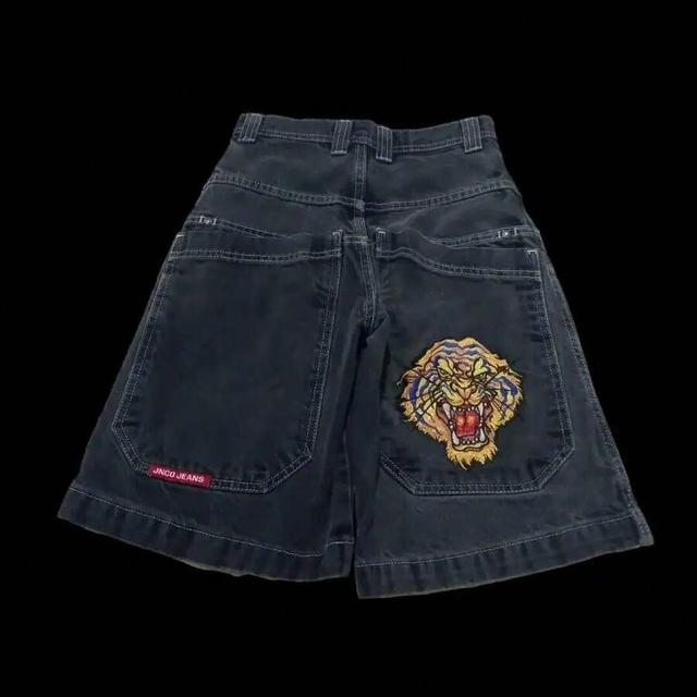 grey tiger men's enzyme-washed loose casual cropped denim shorts