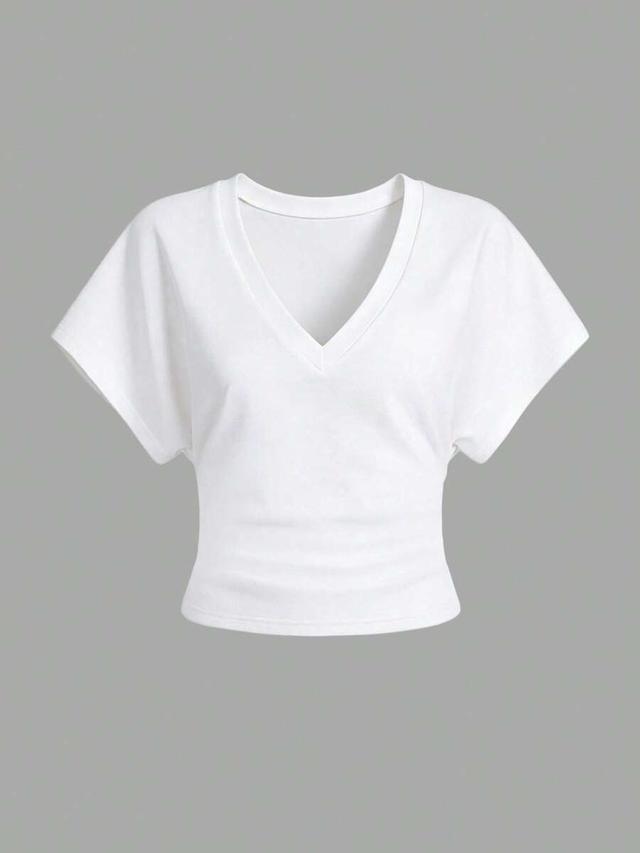 white airaco women's solid v-neck casual versatile daily wear top
