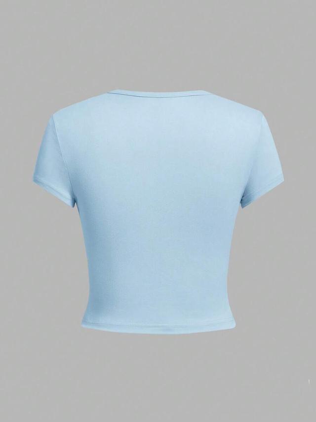 light blue fitted round neck short sleeve crop t-shirt