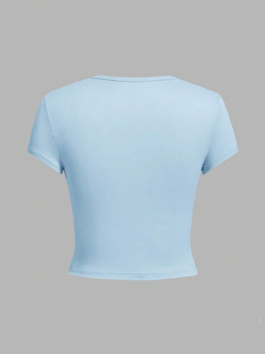 light blue fitted round neck short sleeve crop t-shirt