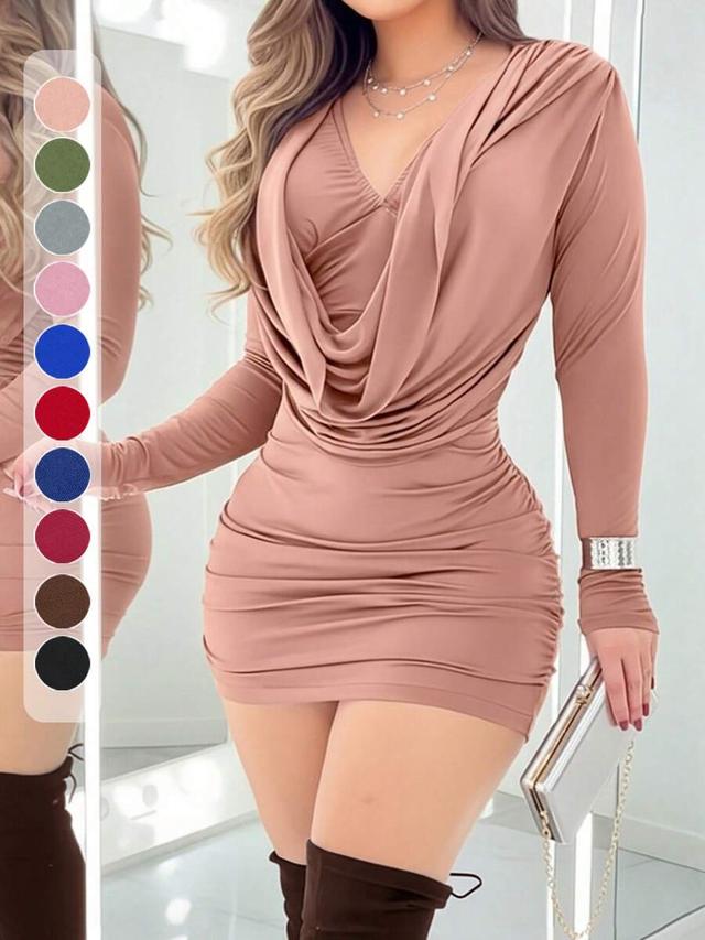 olive green women's sexy v-neck bodycon mini dress in brown