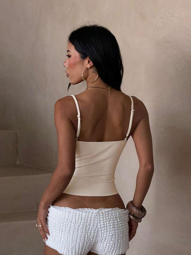 cream elegant versatile all-match white spaghetti strap camisole