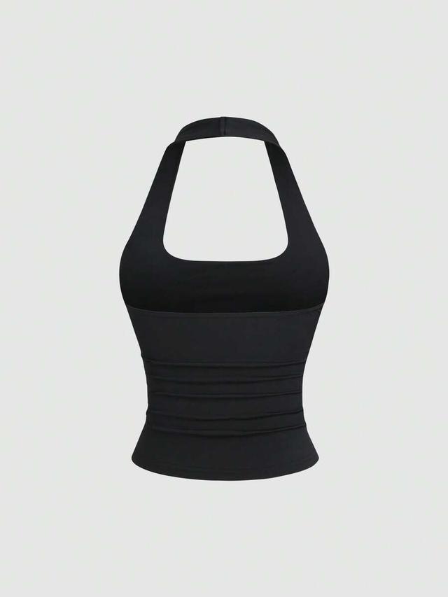 black versatile u-neck slim fit halter tank top