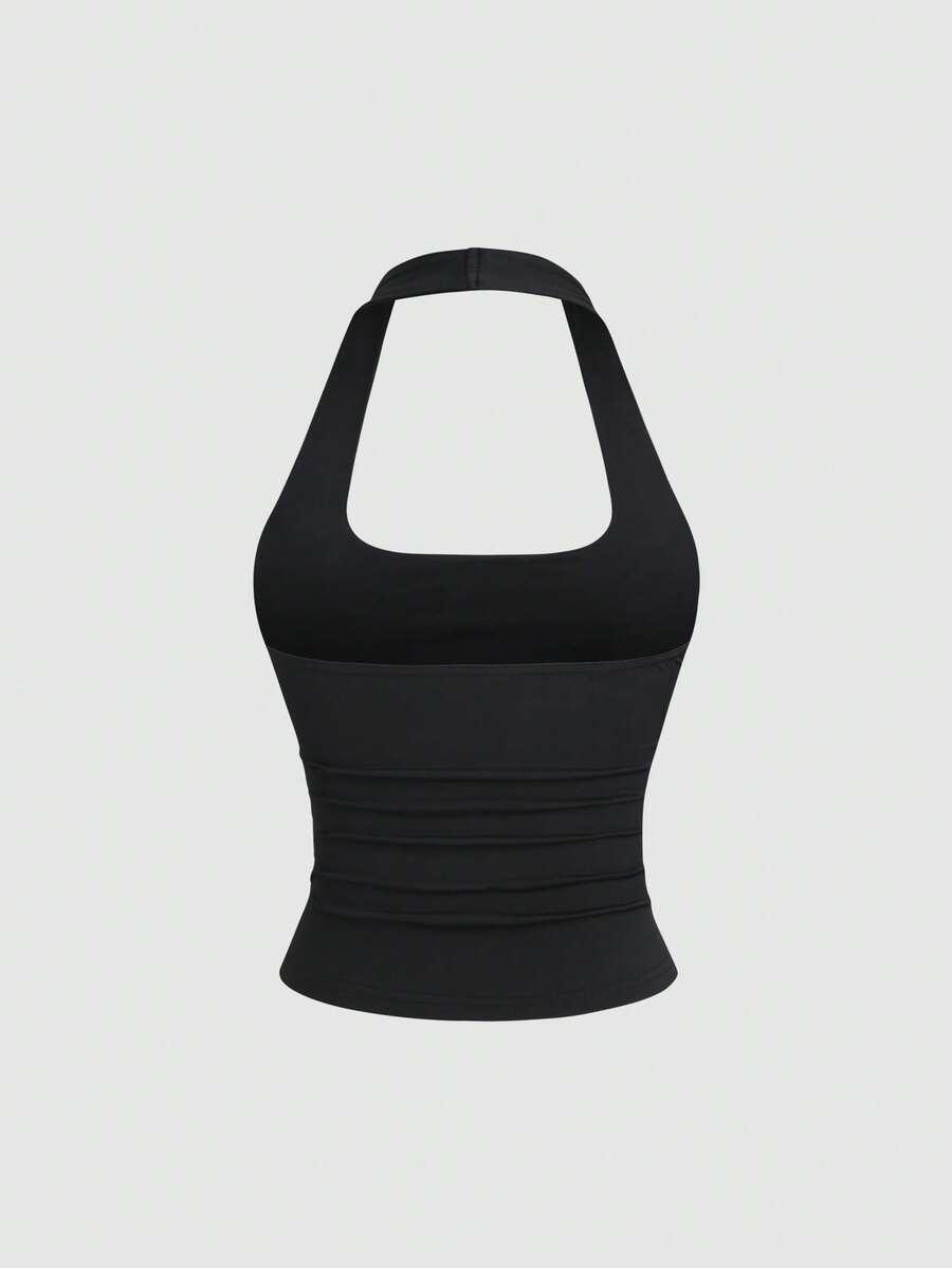 black versatile u-neck slim fit halter tank top