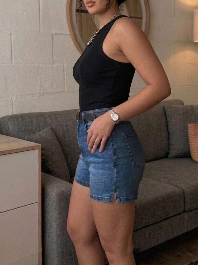 blue women's casual versatile stretch denim shorts