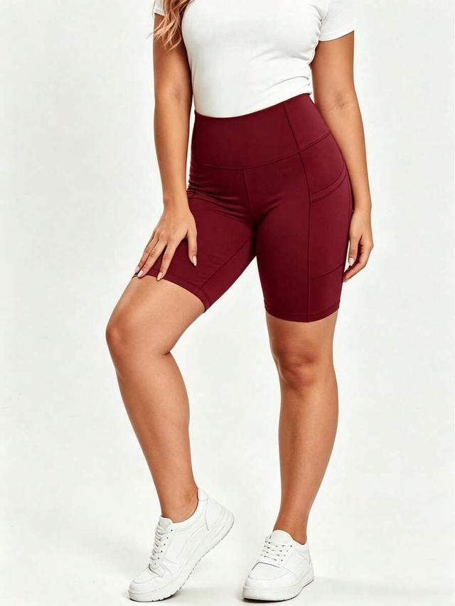 burgundy high waist athletic shorts with side pockets