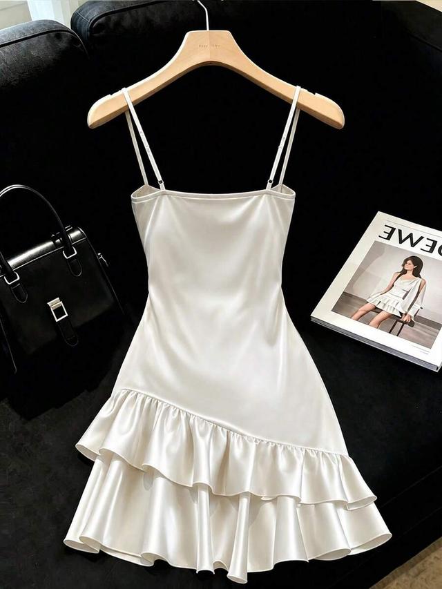 white ruffle hem cami dress