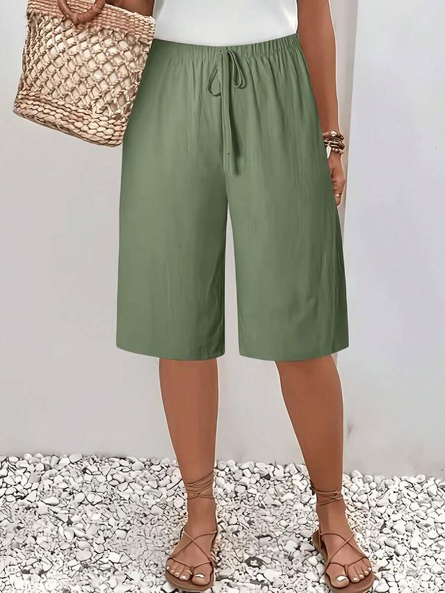green women's casual bermuda shorts with elastic waist
