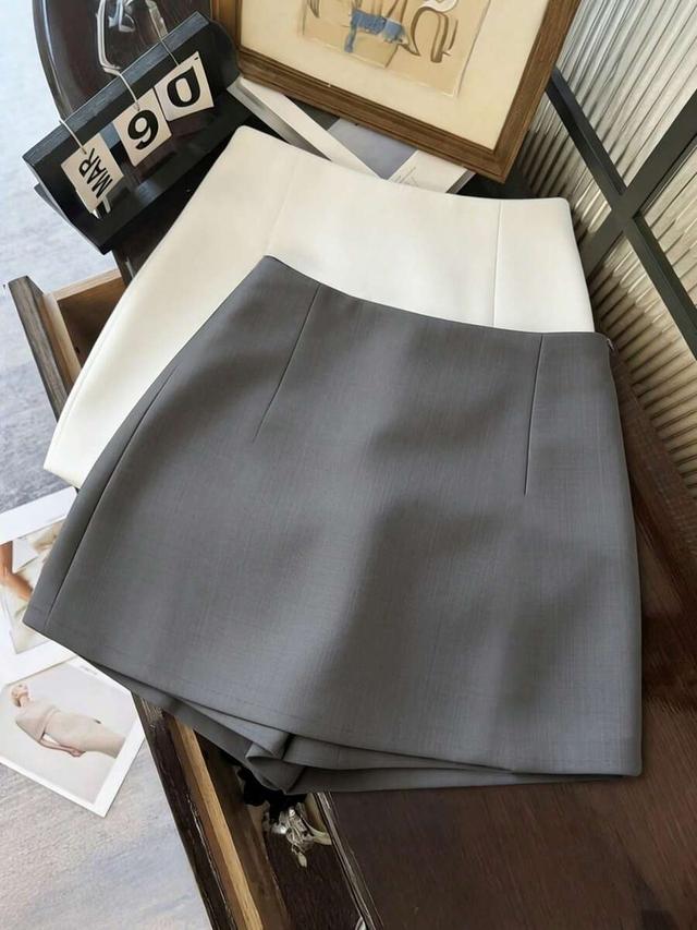 white high waist grey textured a-line split hem skorts