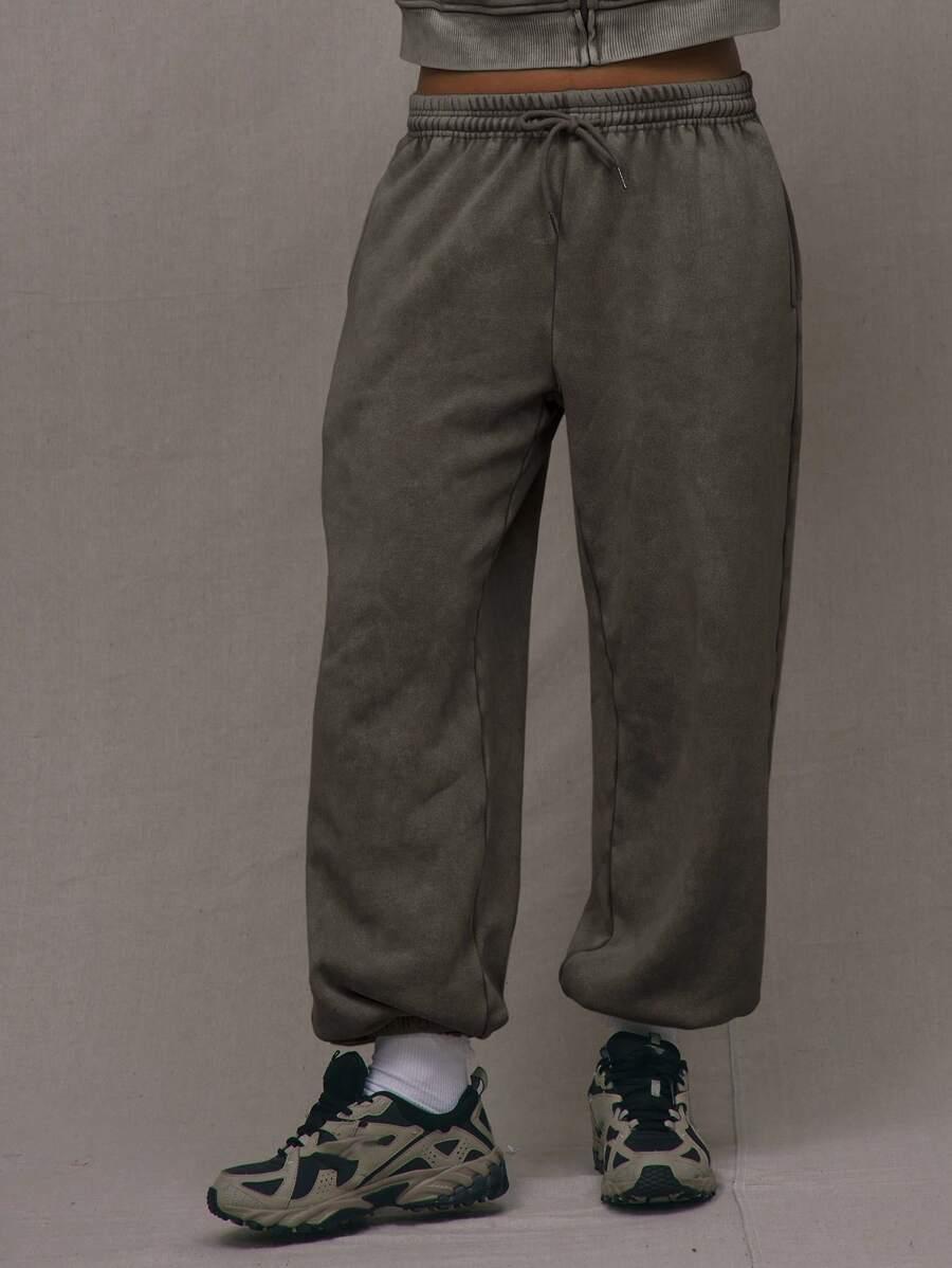 washed grey drawstring waist relaxed joggers
