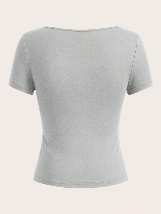 grey short sleeve cropped tight fit t-shirt