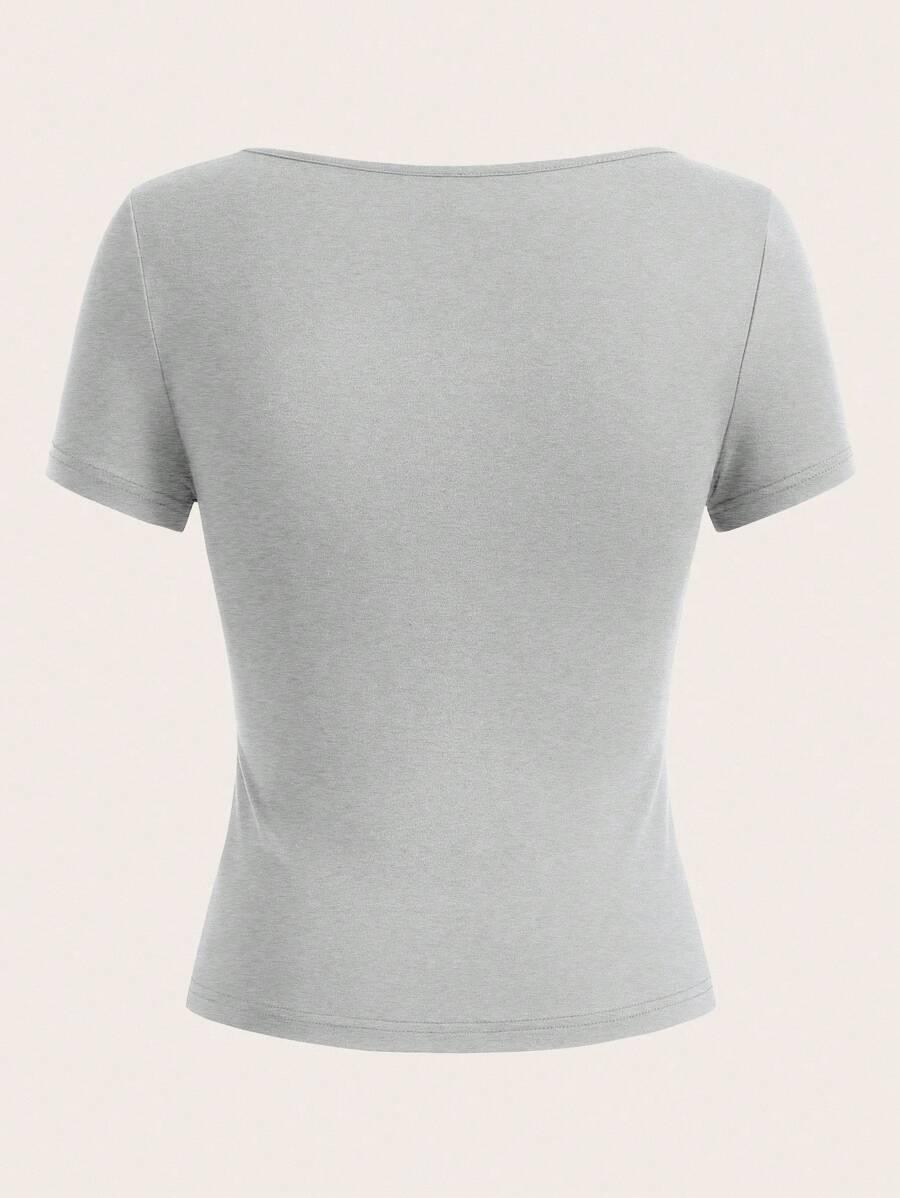 grey short sleeve cropped tight fit t-shirt
