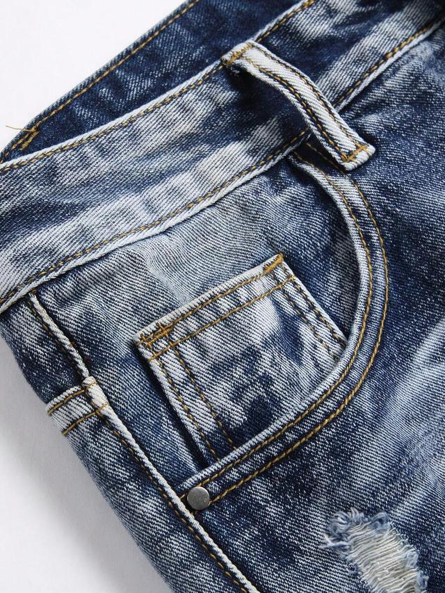 dark blue shiny steel blue cat whisker distressed denim shorts