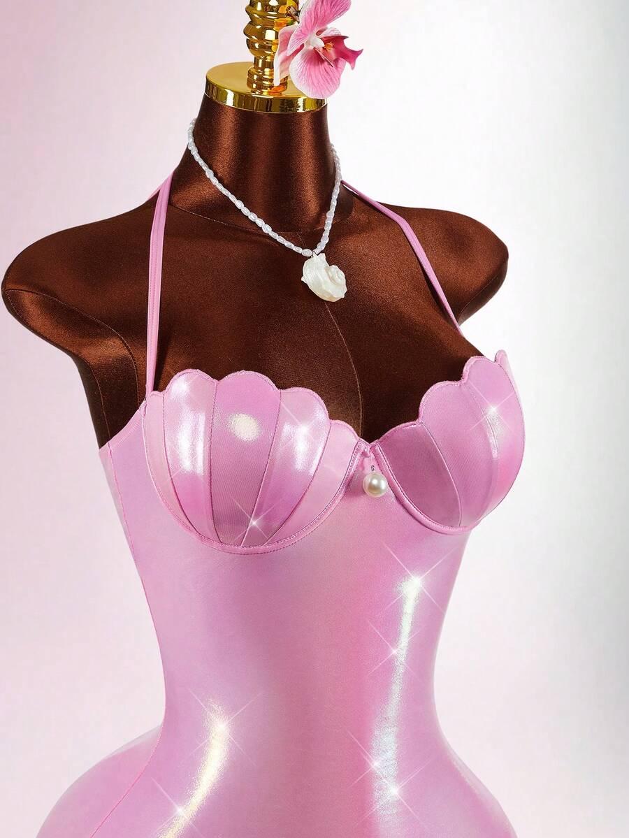 soft pink y2k shell-shaped bra cup mini dress