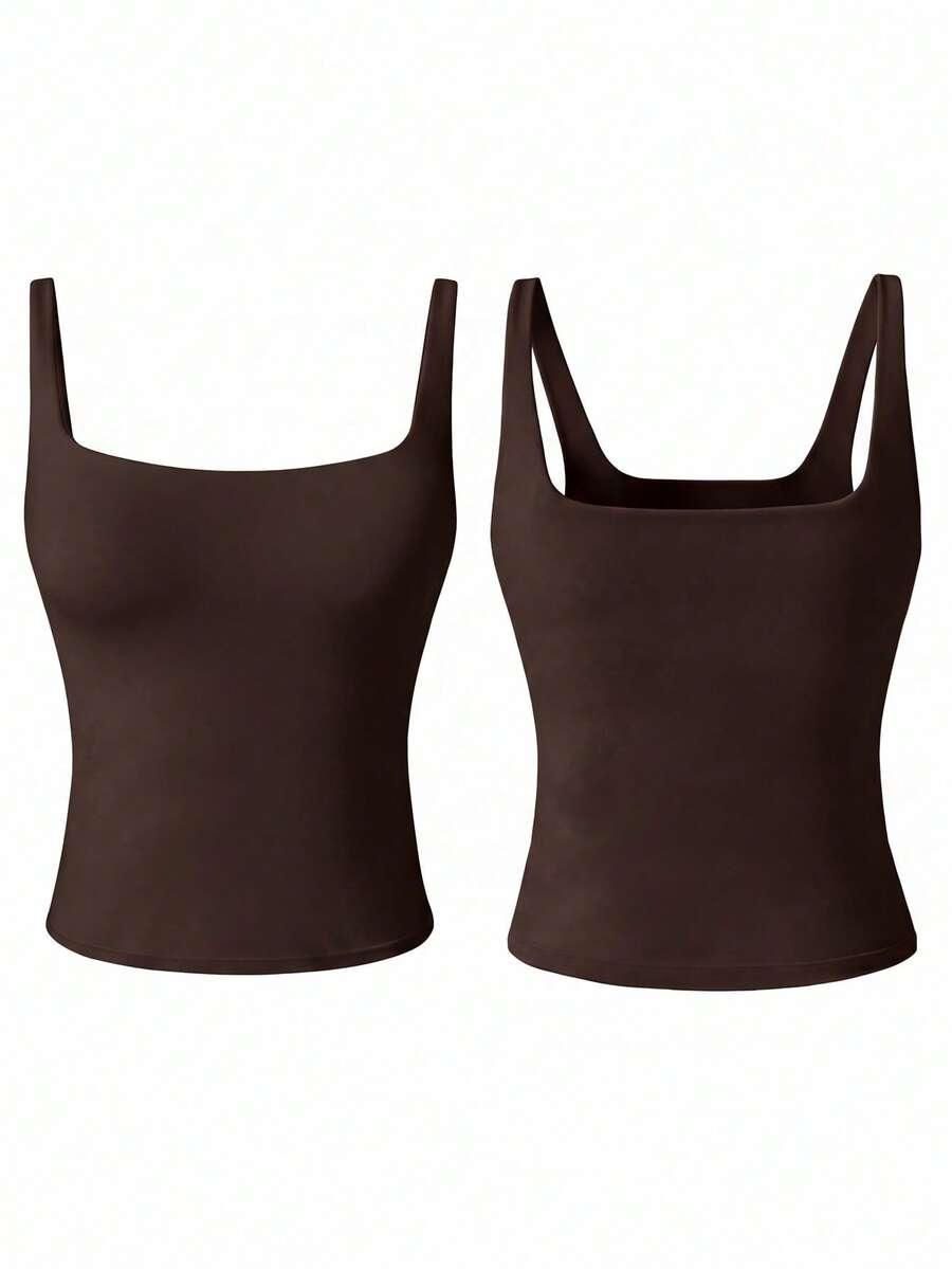 beige square neck knitted camisole top