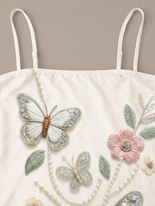 cream spaghetti strap mini dress with butterfly print