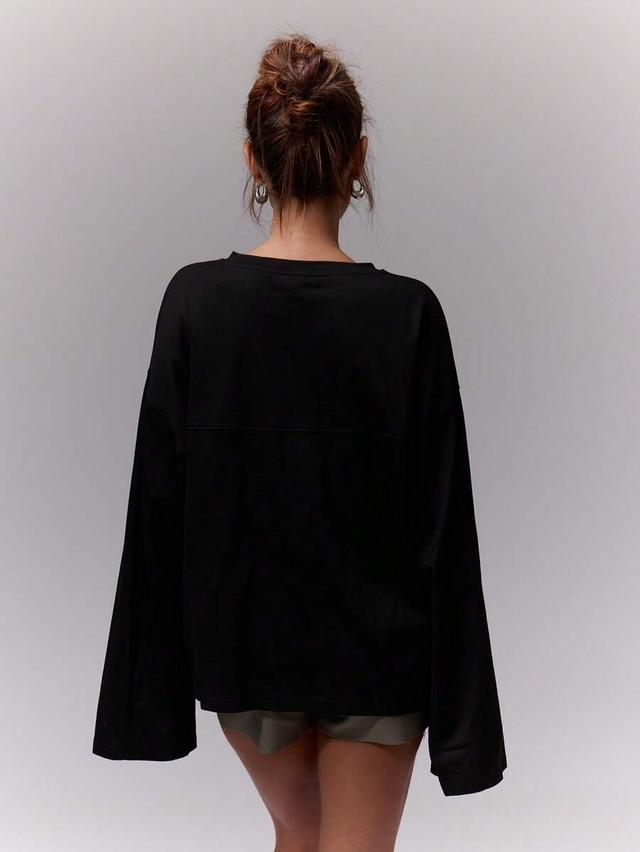 black oversized long sleeve casual cotton top