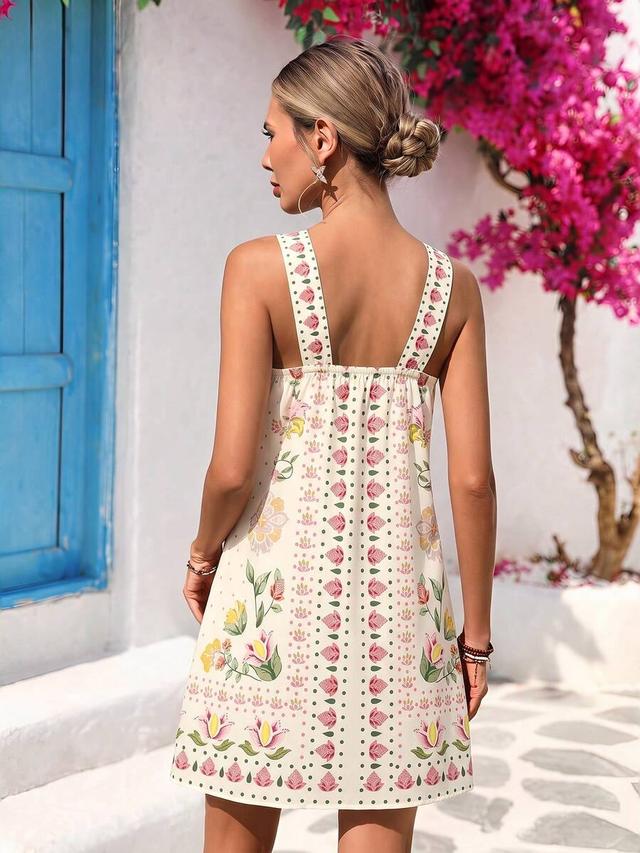 pale yellow floral print halter neck mini dress