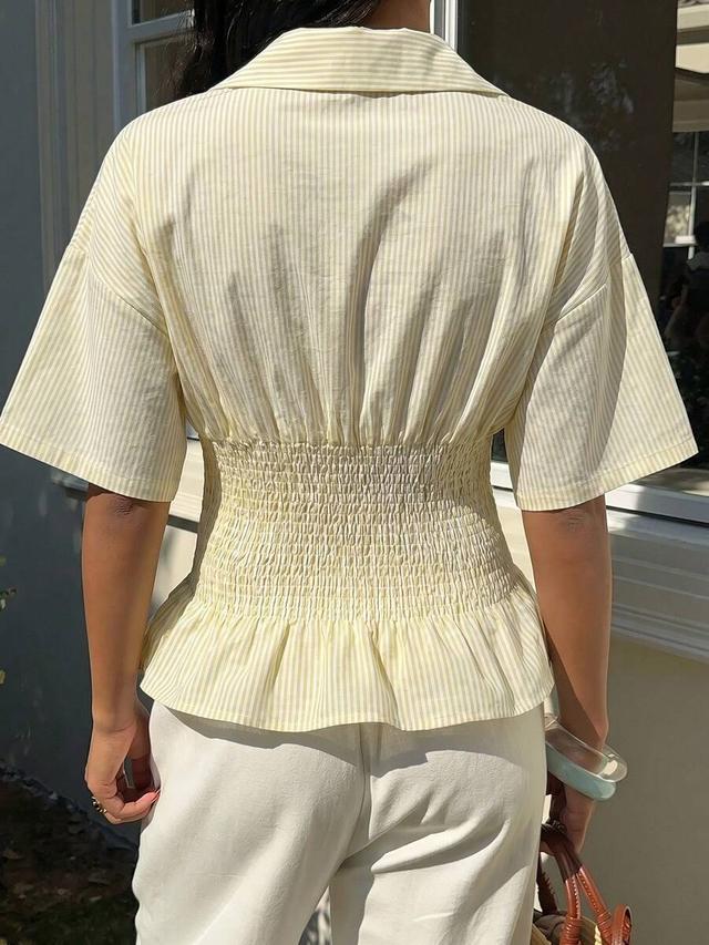 pale yellow striped woven fitted shirt