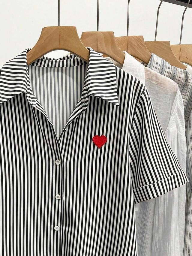 light blue stripes and white striped short sleeve casual shirt