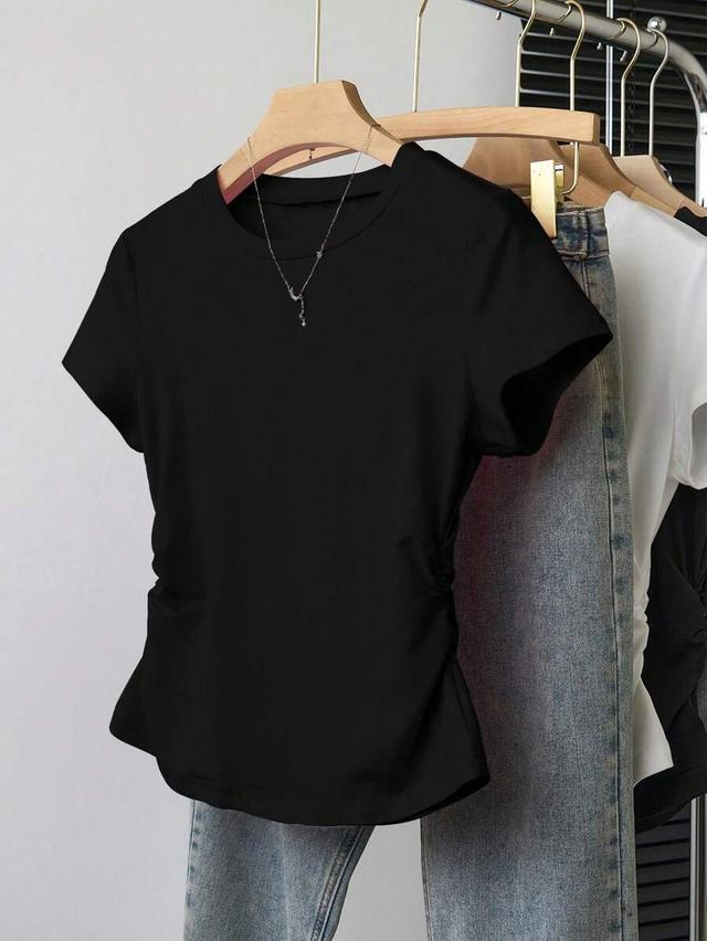 black versatile side-ruched cotton jersey t-shirt