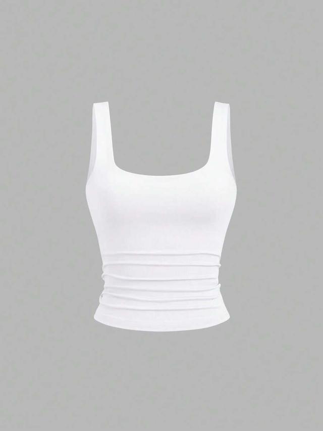 white casual pleated square neck camisole