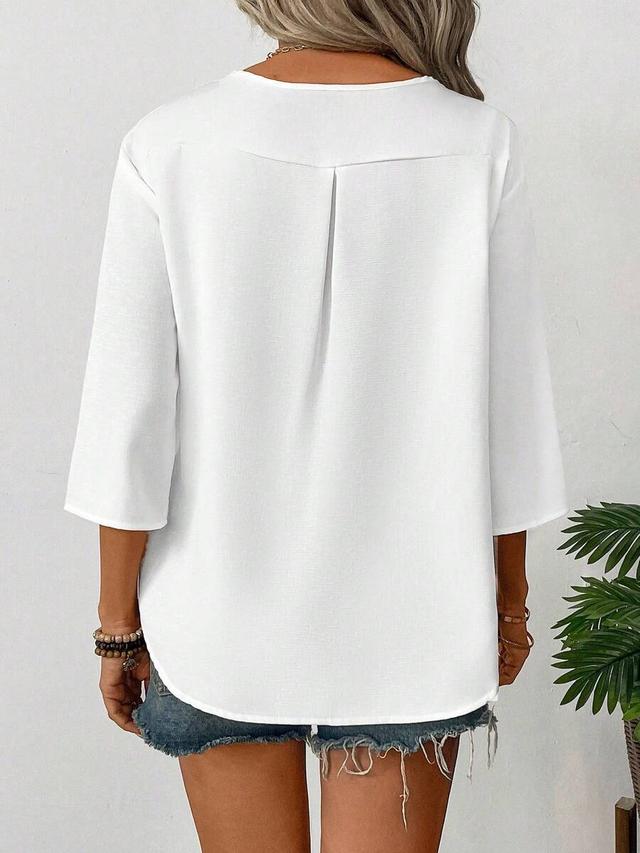 solid color v-neck button front minimalist blouse
