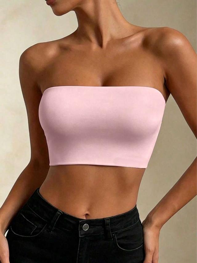 women's pink strapless bandeau crop top