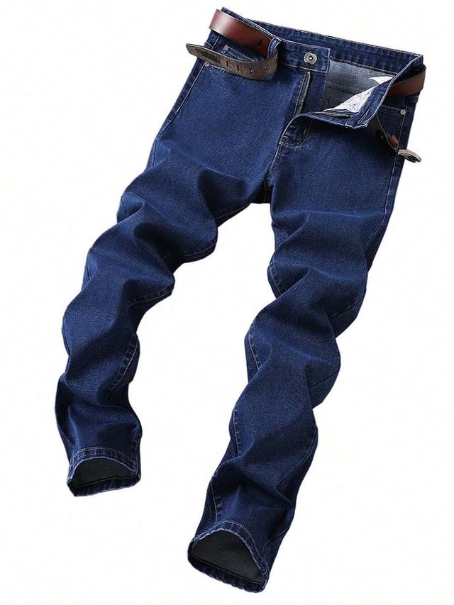 blue men's slim-fit dark wash stretch denim jeans