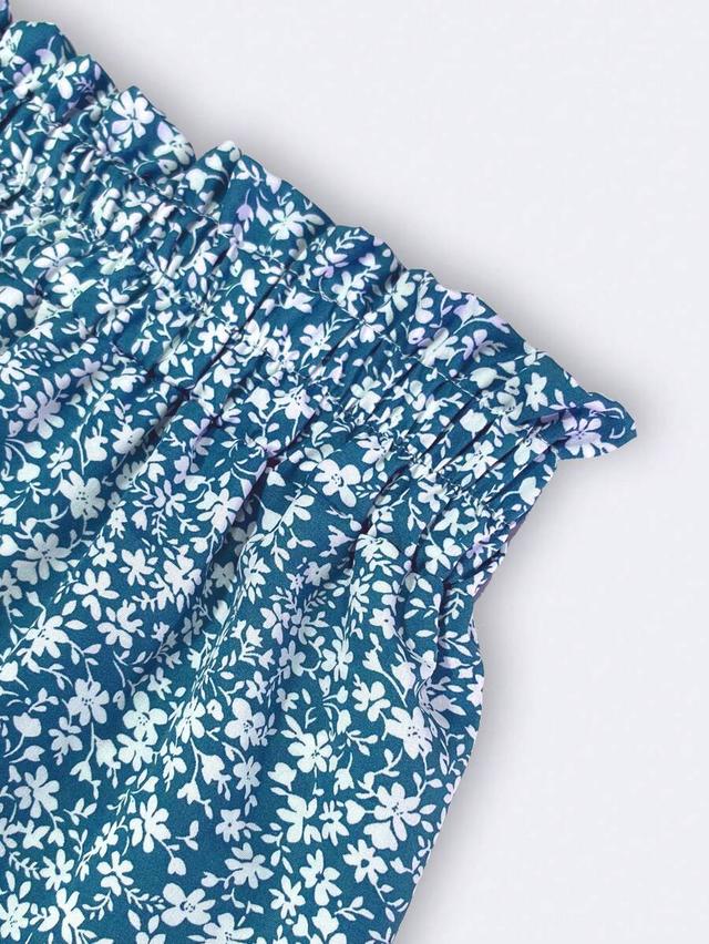 teal women's ditsy floral layered ruffle elastic waist skirt