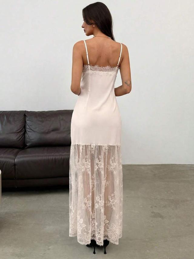 pale pink lace patchwork satin slip maxi dress