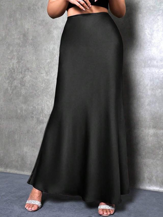 black satin mermaid hem midi skirt