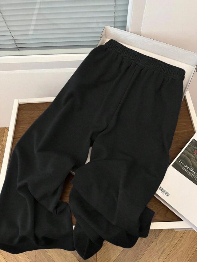 black rhinestone embellished high waist drawstring sweatpants