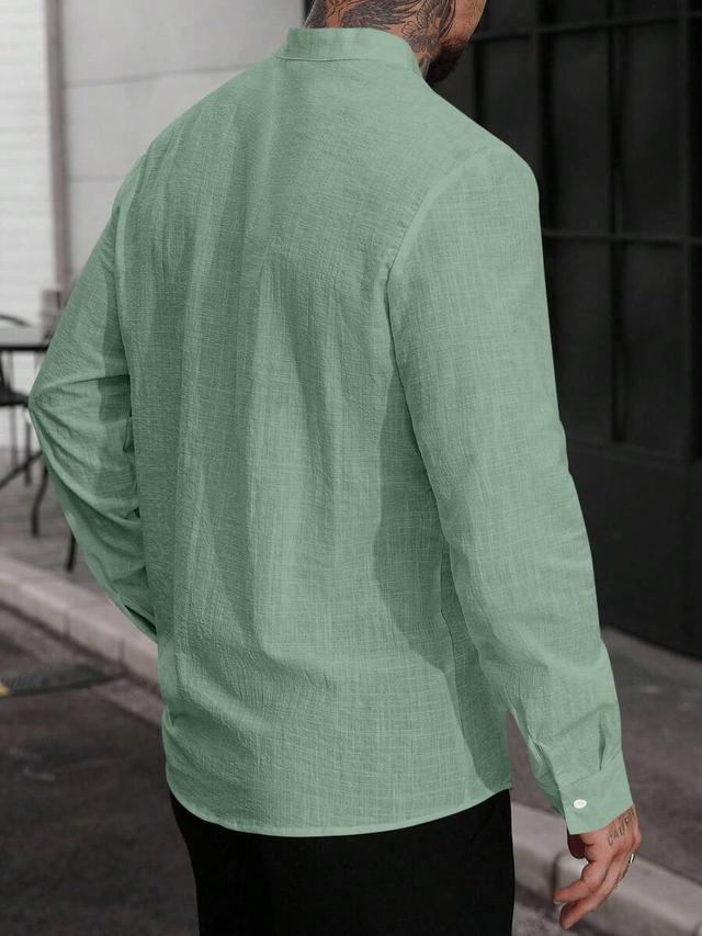 casual solid color linen textured long sleeve shirt